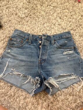 Levi's Light Blue Distressed Denim Cutoff Shorts